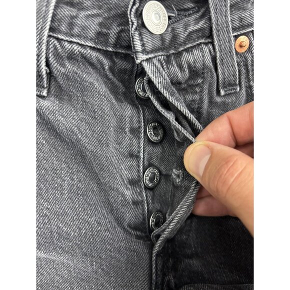 Levi's 501 Shorts Womens 24 Black Denim High Rise Button Fly Raw Hem Distressed - Picture 2 of 8